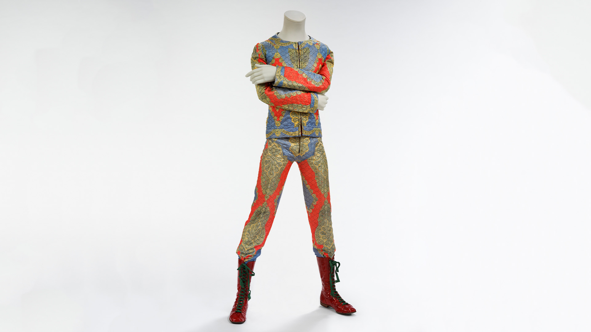 Quilted two-piece suit, 1972 Designed by Freddie Burretti for the Ziggy Stardust tour The David Bowie Archive