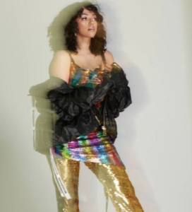 Mahalia wearing Pride 2019 sequin dress for Flaunt Magazine